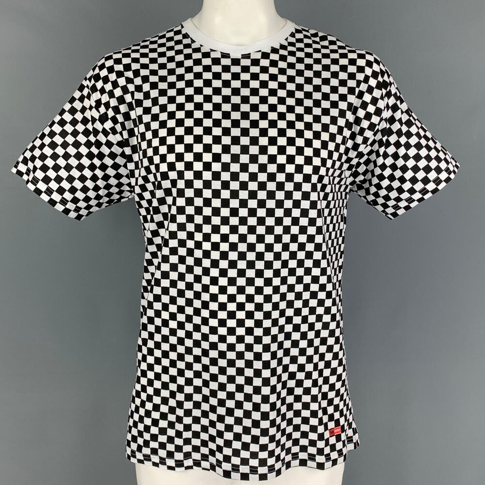 SUPREME x HANES Size L Black White Checkered Cotton Crew-Neck T-shirt